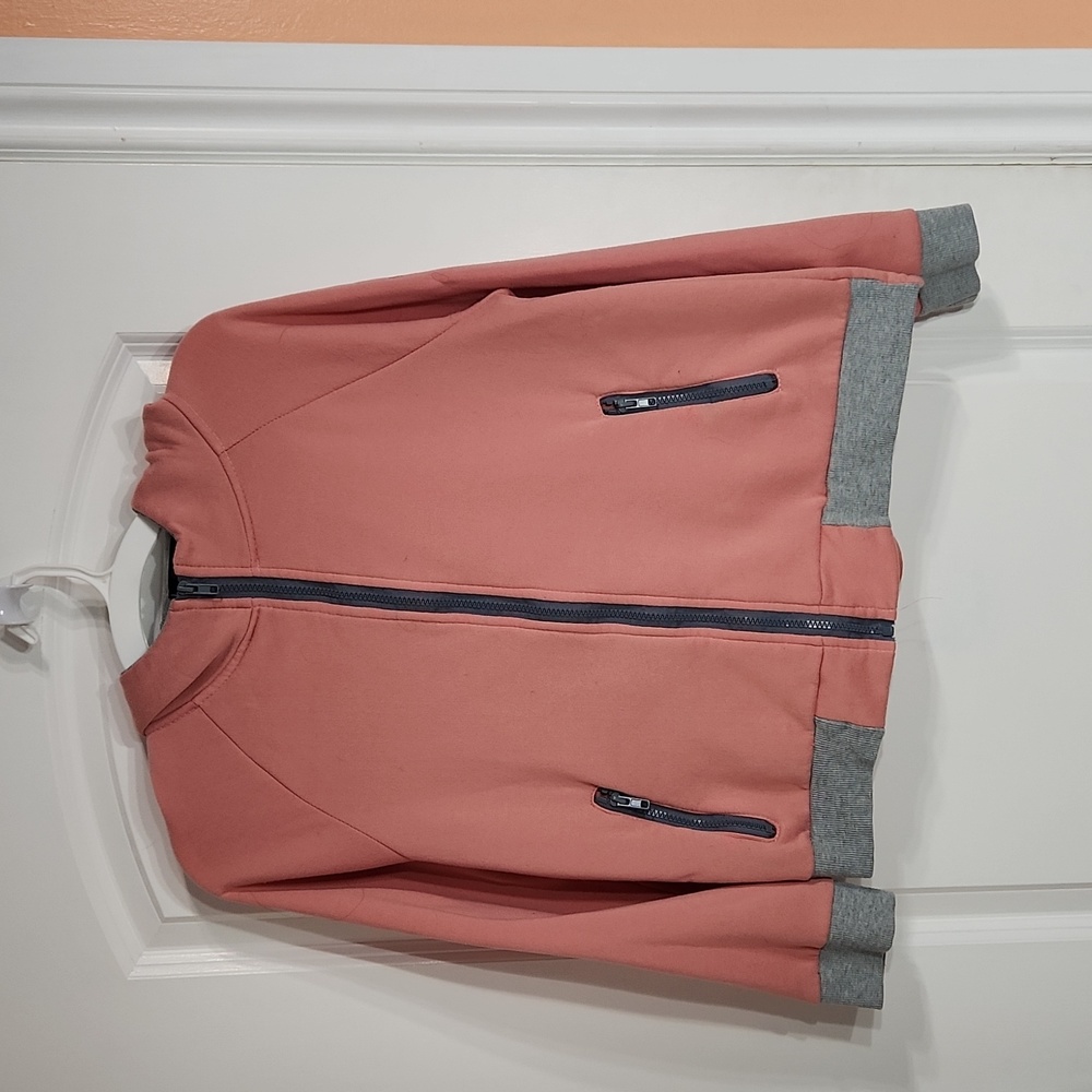 Yibailian XXL Color Block Pink & Gray Hooded Jacket Sweatshirt